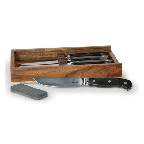 Stoneline 22508 Stainless Steel Steak Knives Set with Pakka Wooden Handle, Sharpener, Wooden Box, 4 pcs | Stoneline - 5